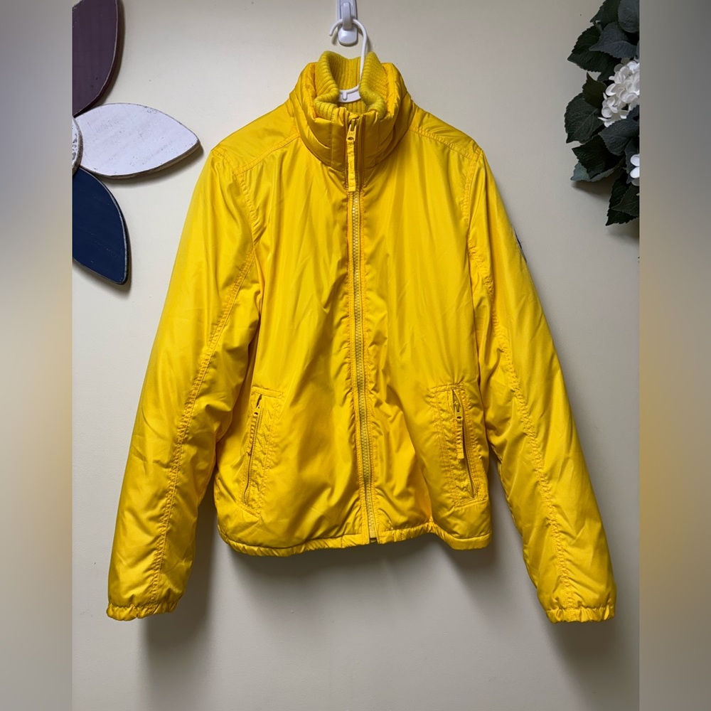 Abercrombie & Fitch Canary Yellow Preppy Winter Zip Up Jacket - Large - Picture 3 of 14